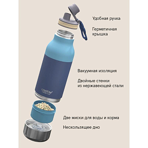 Бутылка-термос для напитков с откручивающимся дном Asobu "Buddy You & Your pet", голубая, 1000 мл